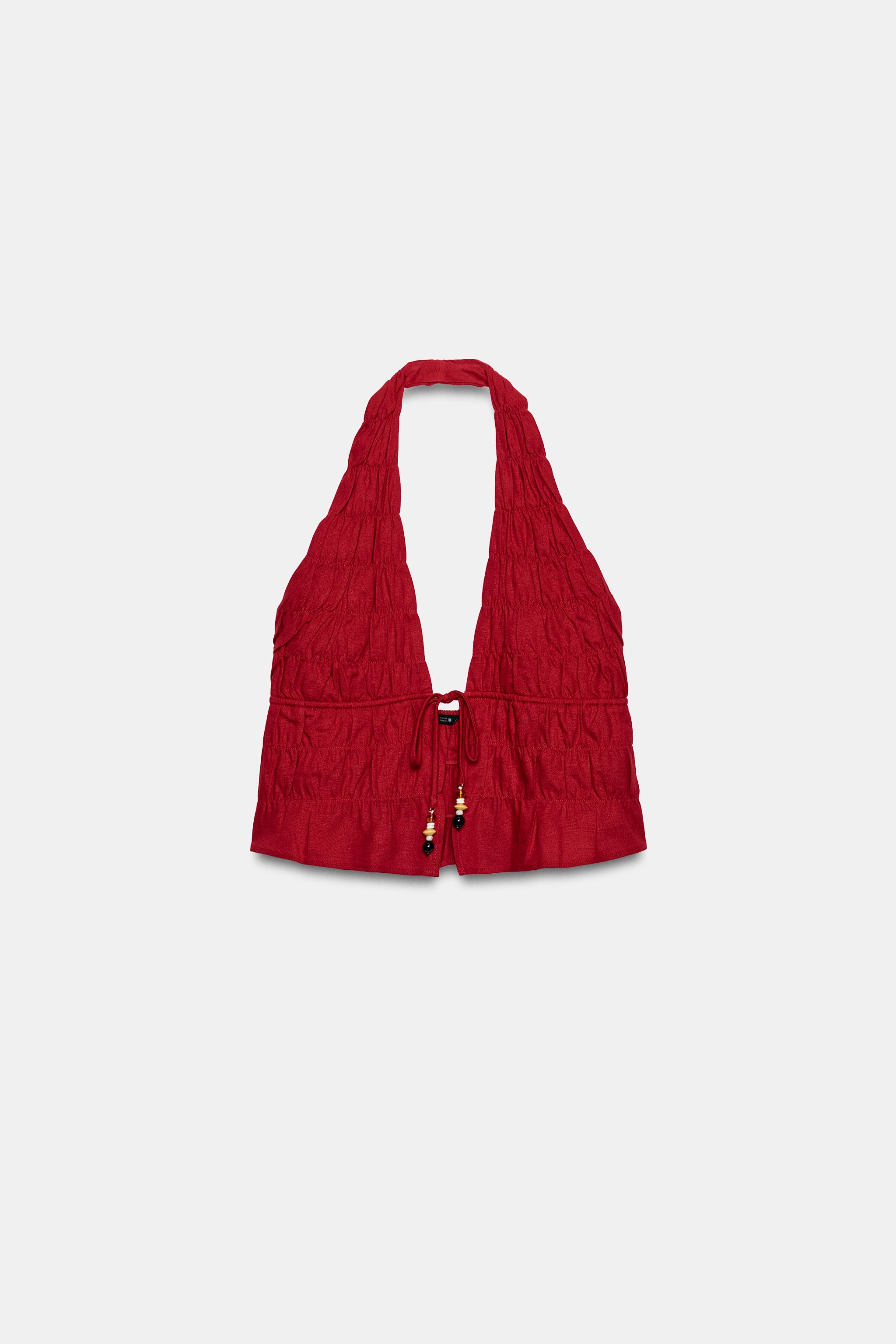 LINEN RUCHED HALTER TOP